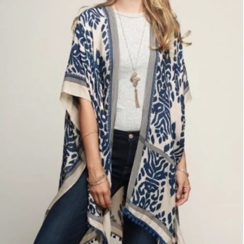 Macchia di Ruggine Navy & Beige Boho Kimono NEW NWT One Size Fits Most - Picture 1 of 8